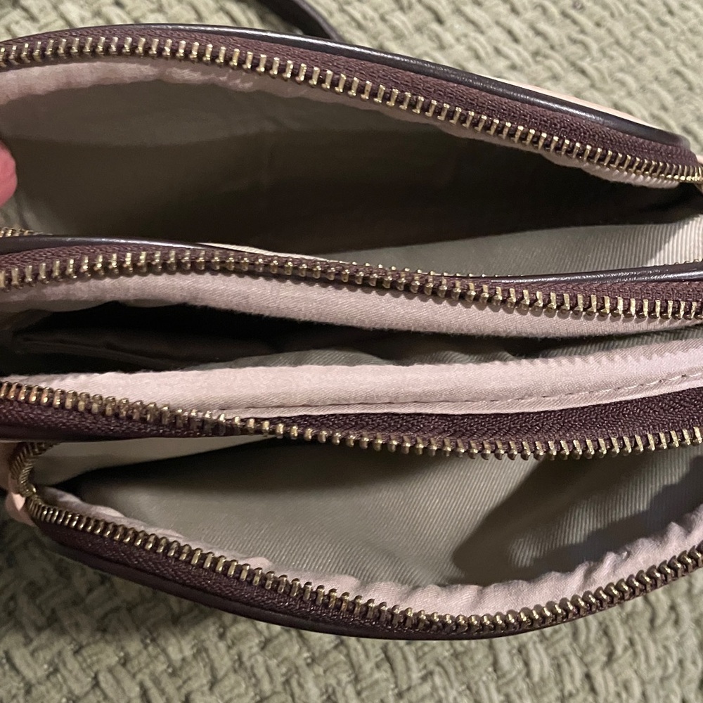 Valentina Genuine Leather Triple Zipper Crossbody Blush/Brown - Picture 7 of 9